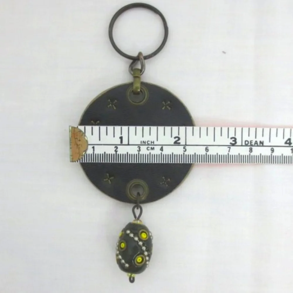 New Handmade Keychain Bag Charm Beaded Boho Faux Leather Rhinestone Swivel Clip